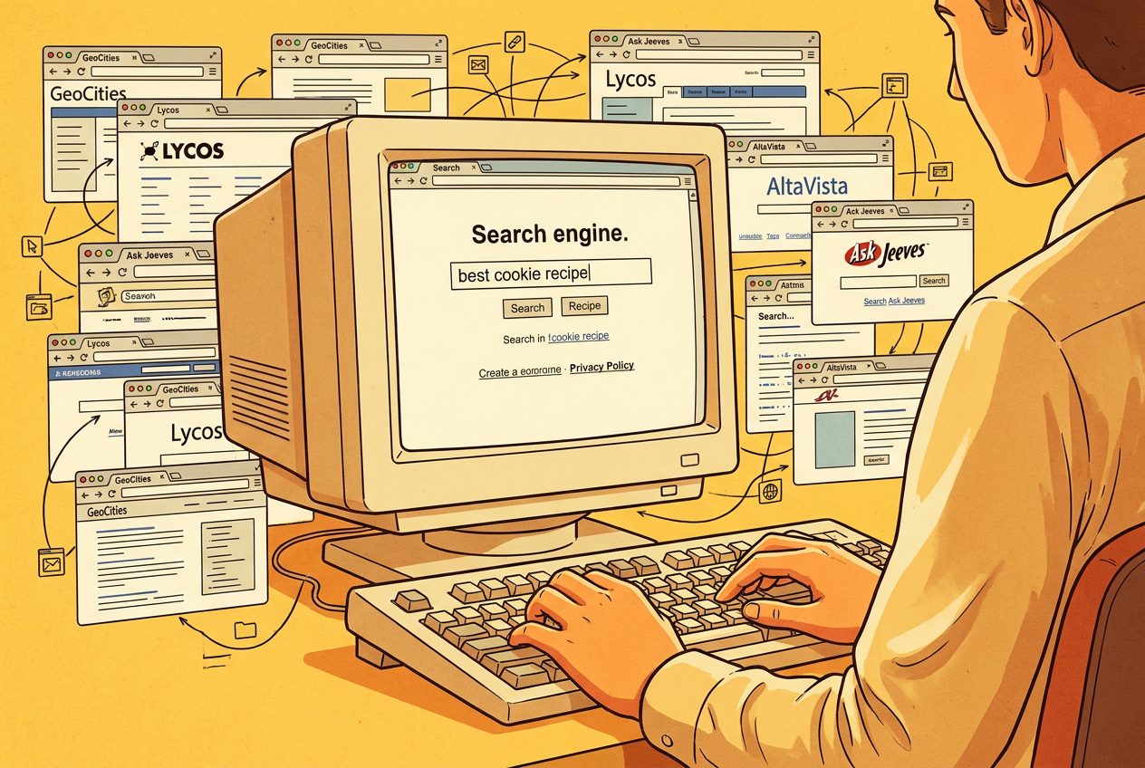 Ilustração da busca na internet antes da inteligência artificial