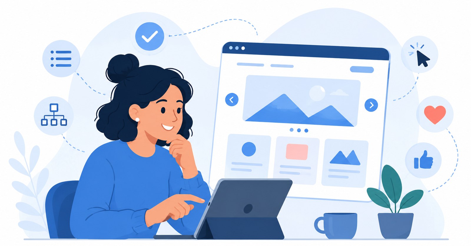 Pessoa navegando em uma interface limpa e amigável representando experiência do usuário em SEO